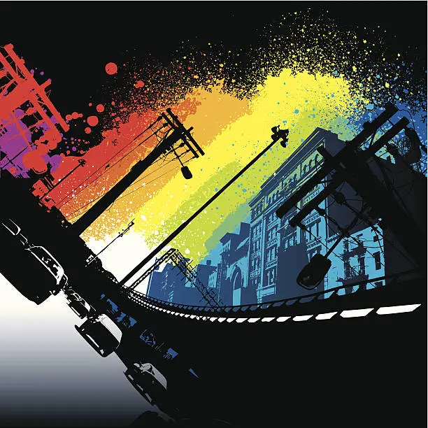 Vector illustration of Vibrant rainbow city