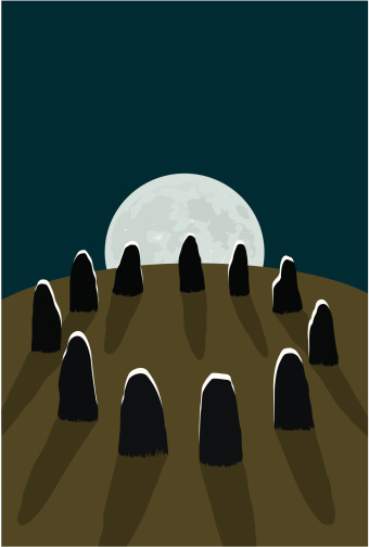 Simple graphic of a stone circle against a full moon. Space for copy above.