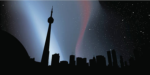 illustrazioni stock, clip art, cartoni animati e icone di tendenza di toronto notte silhouette - toronto skyline cn tower night