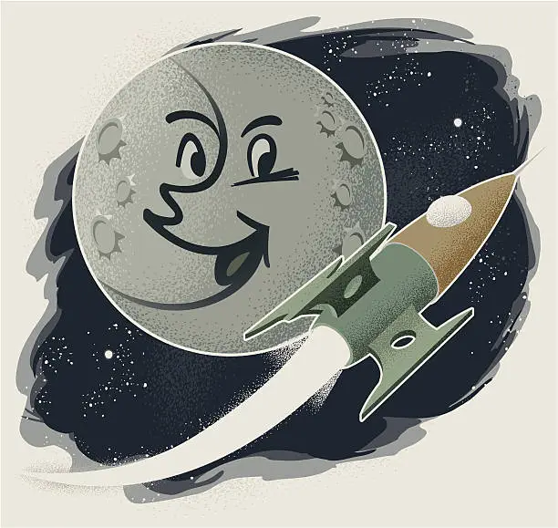 Vector illustration of Vintage Man in the Moon with Rocket