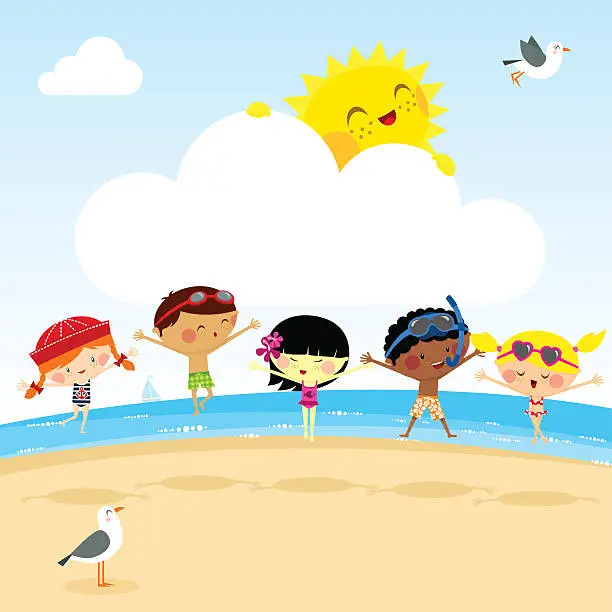 Vector illustration of Kids on the beach. fun summer sun myillo illustration vector