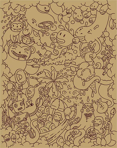 Vector illustration of An abstract and complex drawing of monsters 