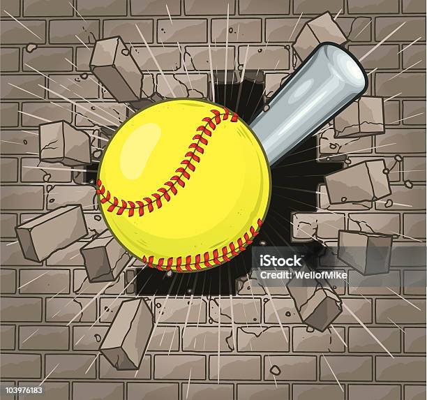 Softball Parede De Tijolo - Arte vetorial de stock e mais imagens de Softball - Desporto - Softball - Desporto, Bola de Softball, Vetor