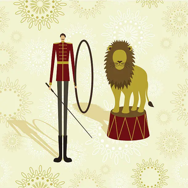 Vector illustration of Cartoon-like illustration of a lion tamer