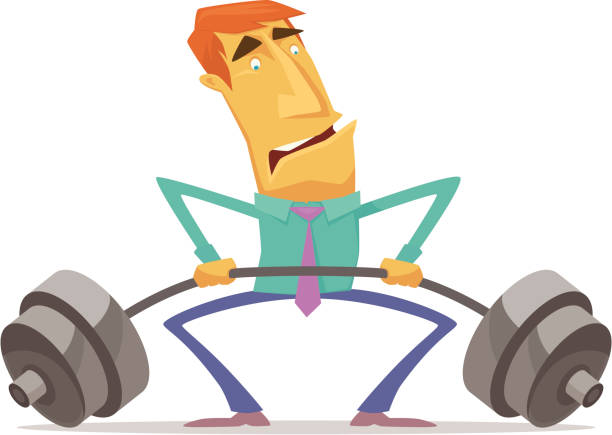 weight lifting vector character of businessman lifting barbell… weak cartoon stock illustrations
