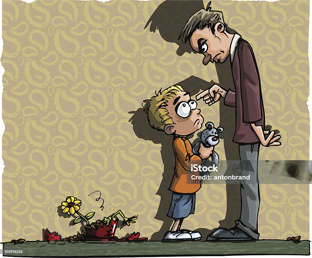 Niño de historieta de scolded por su padre - arte vectorial de Niño libre de derechos