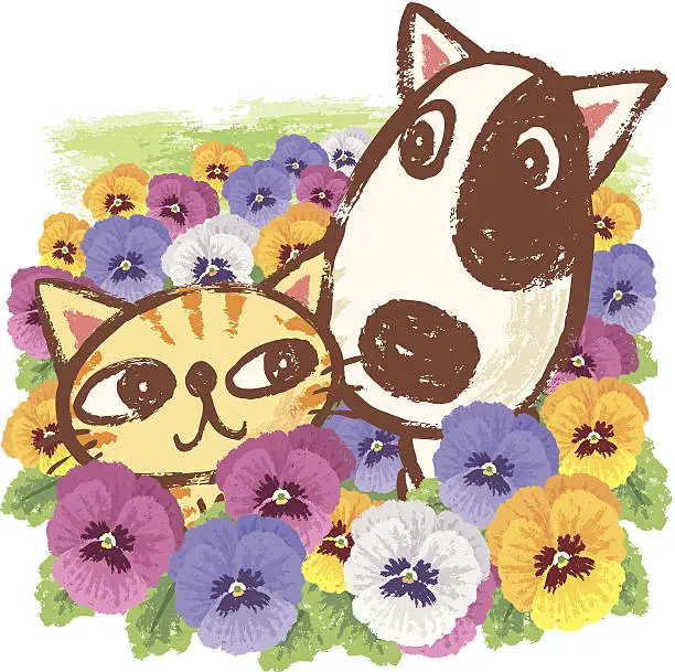 Vector illustration of Animals and Pansies