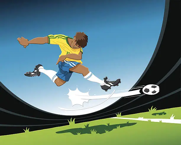 Vector illustration of Striker Soccer Player Shot at Goal