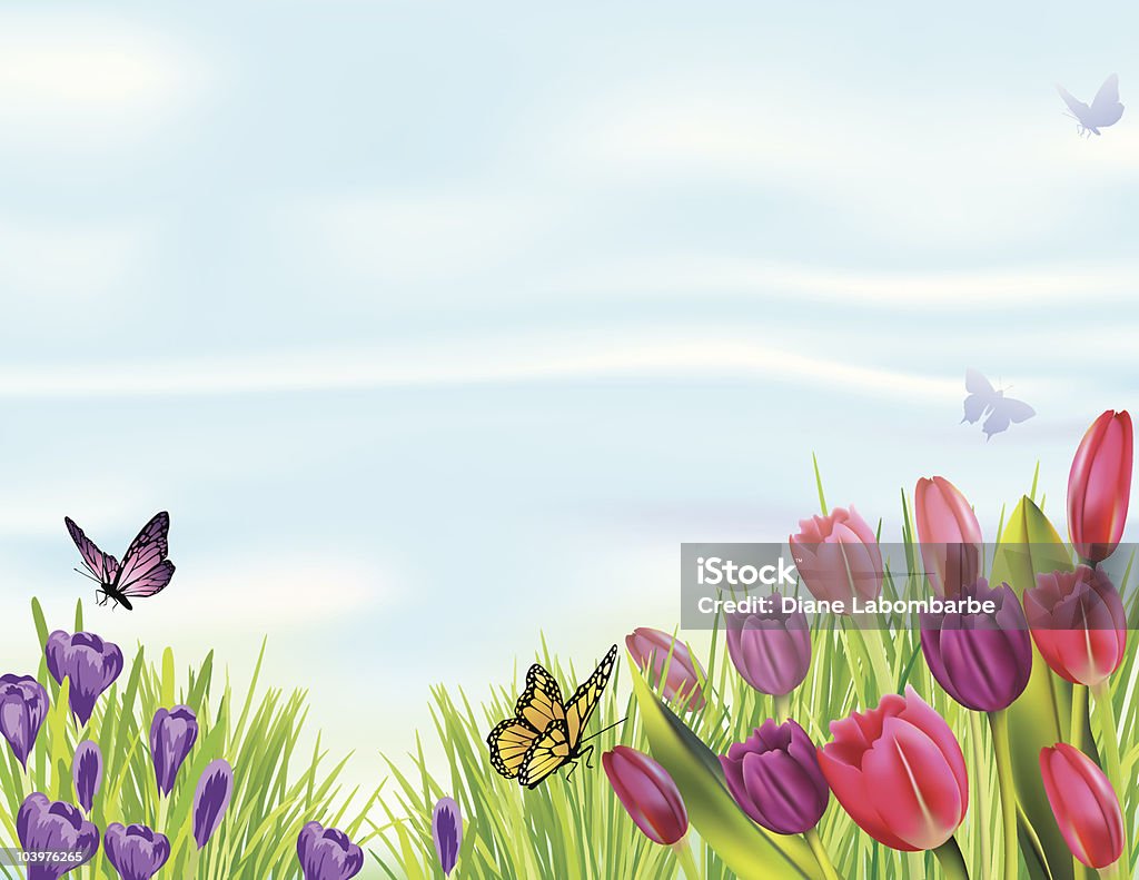 Wiosna z Tulipany i Crocuses Kwietnik - Grafika wektorowa royalty-free (Tulipan)