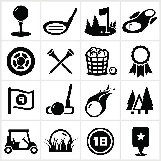 ilustrações, clipart, desenhos animados e ícones de preto ícones de golfe - computer icon flame symbol black and white