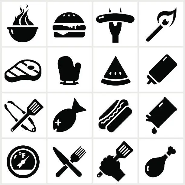 Vector illustration of Black Grilling and BBQ Icons