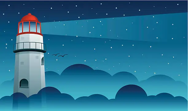 Vector illustration of Lighthouse Over Fog