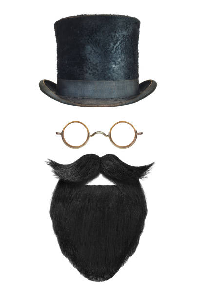 istock Vintage gentleman hat, glasses and black beard with curly mustache isolated on white 1039769470