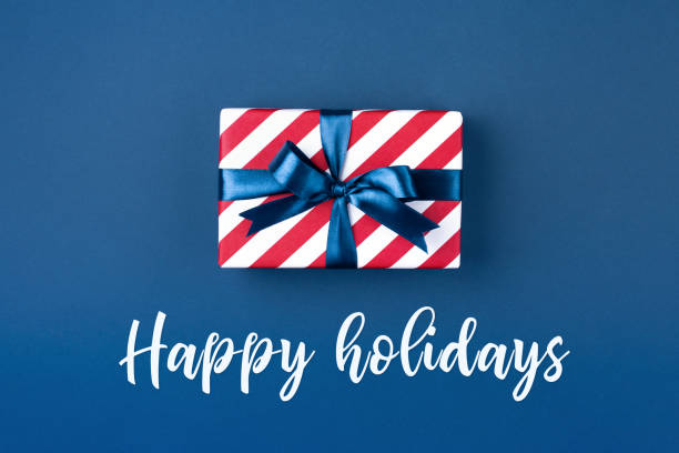 Gift box with blue ribbon.