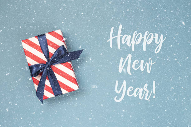 istock Happy New Year card with gift box. 1039772876