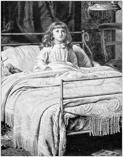 Antique painting illustration: Awake girl