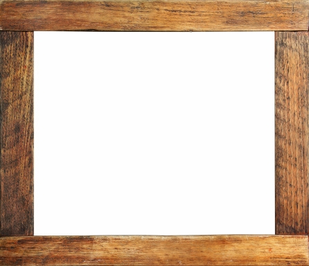 An isolated grungy wooden picture frame with centre isolated 