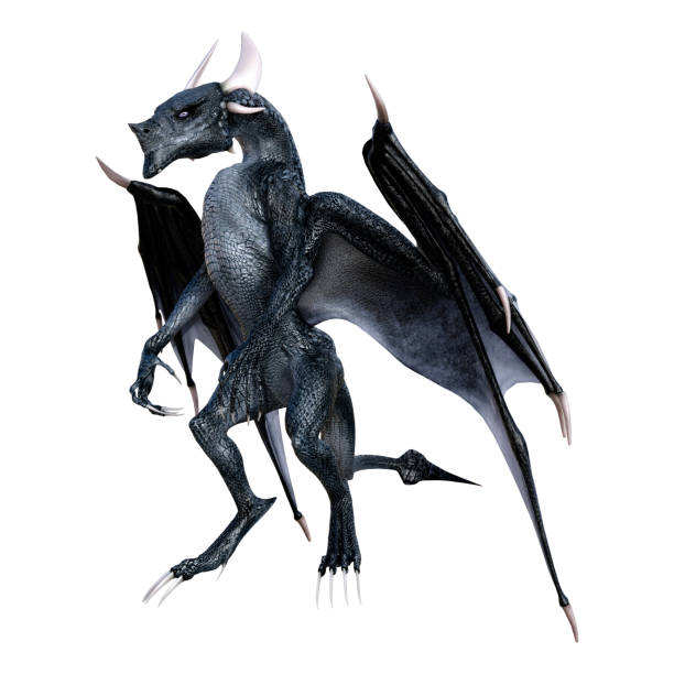 istock 3D illustration black fantasy dragon on white 1039804866