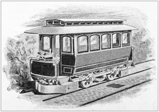 antike malerei illustration: vorortbahn - electric train illustrations stock-grafiken, -clipart, -cartoons und -symbole