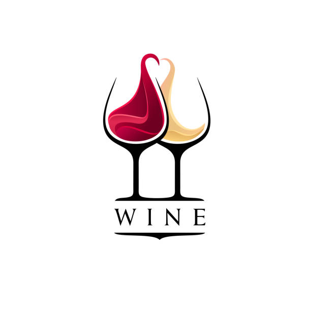 디자인 서식 파일 바 와인. 빨간색과 흰색 와인 안경 - wine stock illustrations