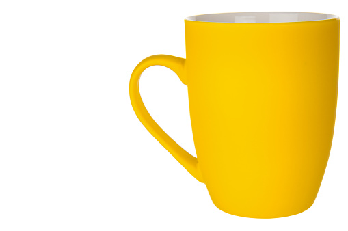 Empty yellow mug isolated on white background