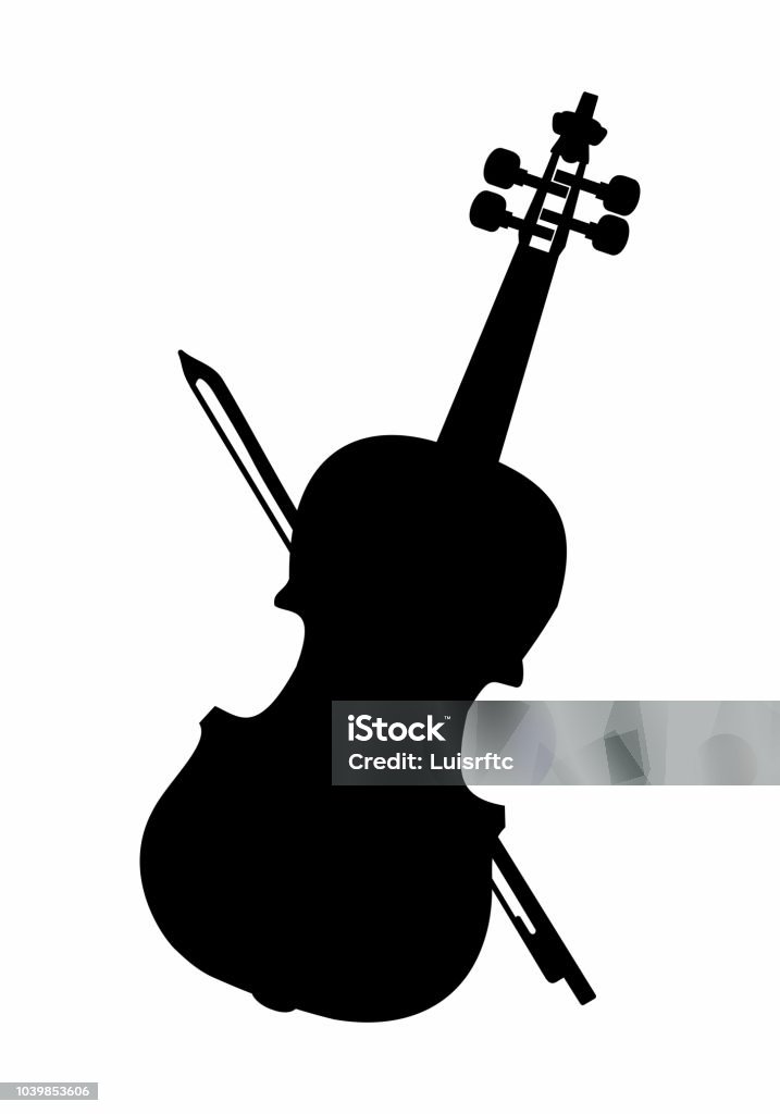 Violin dark silhouette Dark silhouette of a violin with the bow isolated on white background Acoustic Music stock vector