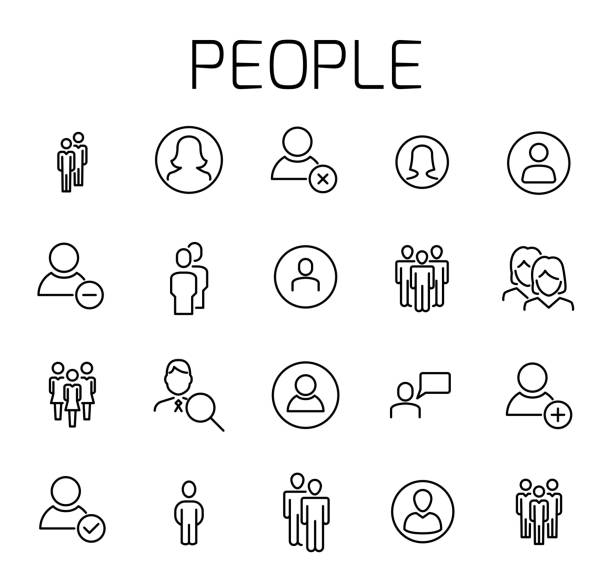 ilustrações, clipart, desenhos animados e ícones de pessoas relacionadas icon set vector. - waiting in line people in a row in a row people