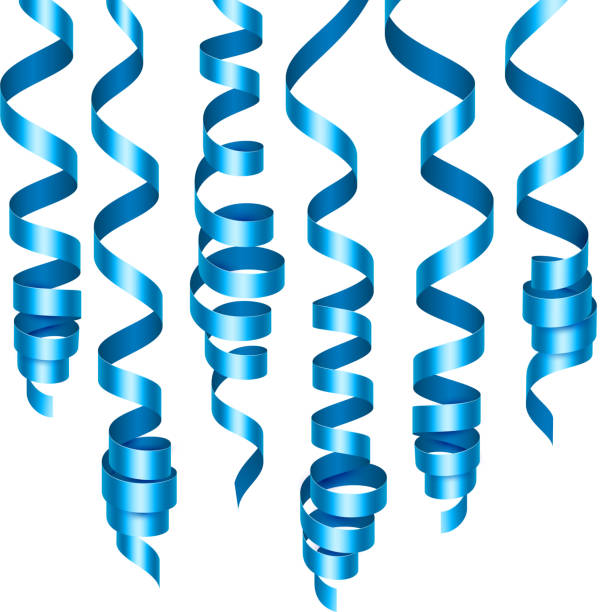 Party Decorations Blue Streamers Or Curling Party Ribbons Vector  Illustration Stock Illustration - Download Image Now - iStock