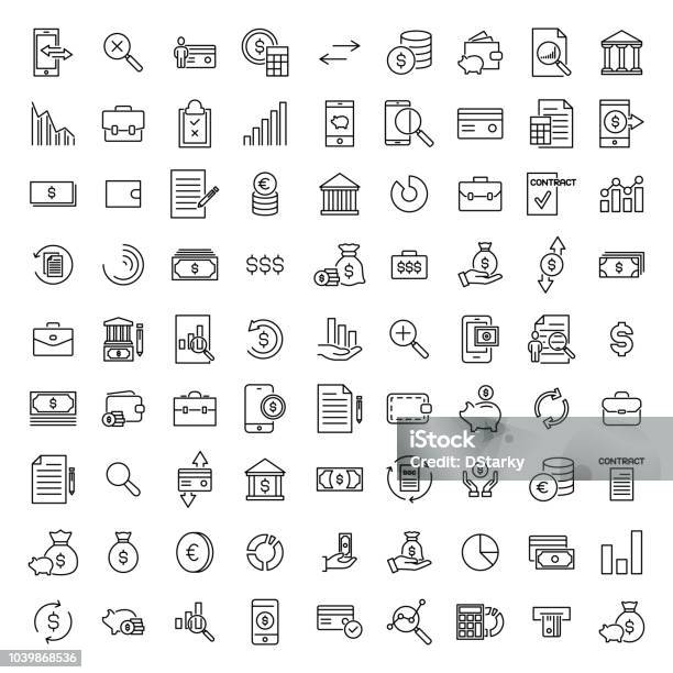 Simple Collection Of Banking Related Line Icons - Arte vetorial de stock e mais imagens de Símbolo de ícone - Símbolo de ícone, Banco - Edifício Financeiro, Finanças