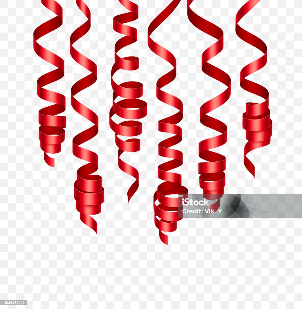 Party Decorations Red Streamers Or Curling Party Ribbons Vector  Illustration Stock Illustration - Download Image Now - iStock