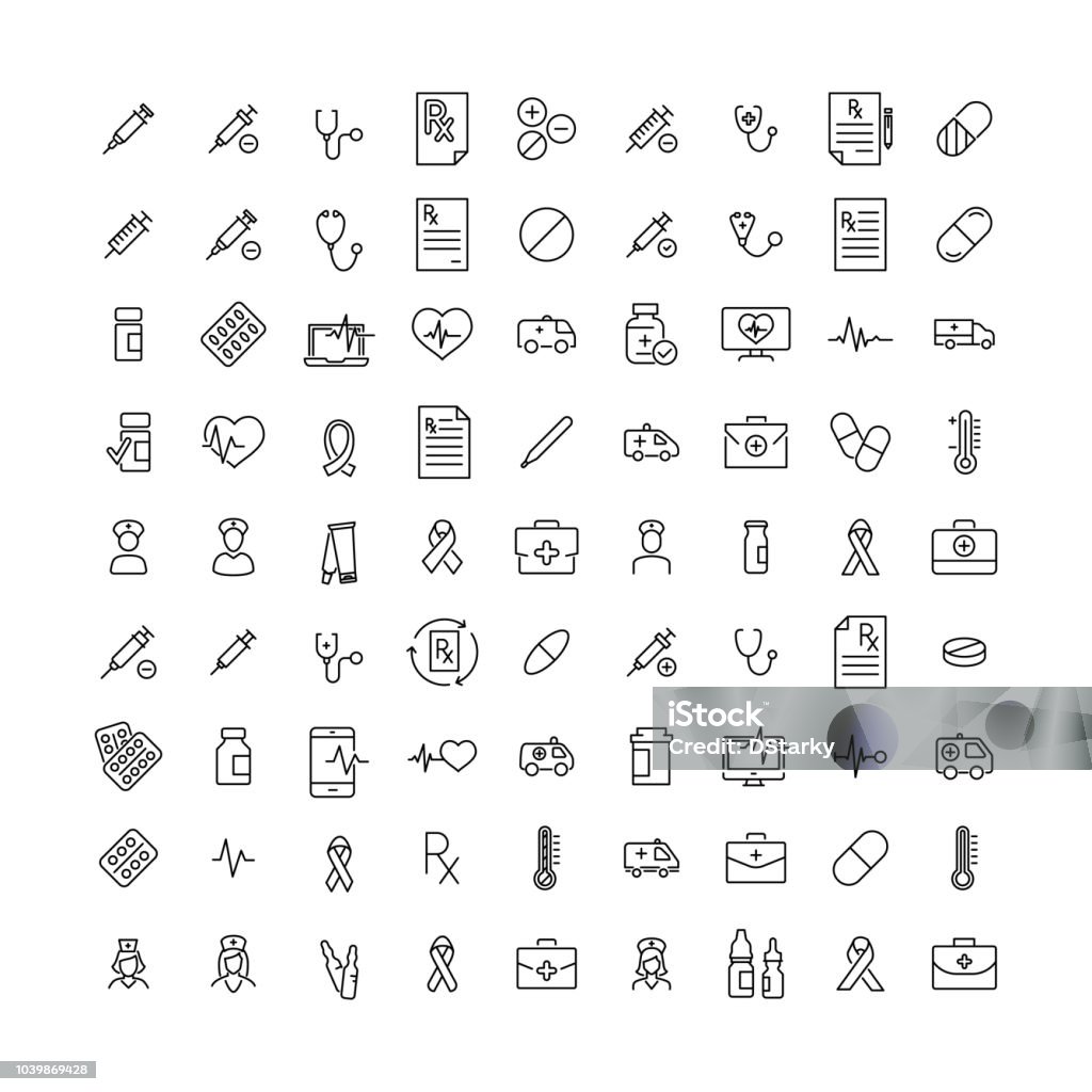 Simple collection of health related line icons. Simple collection of health related line icons. Thin line vector set of signs for infographic, logo, app development and website design. Premium symbols isolated on a white background. Icon Symbol stock vector