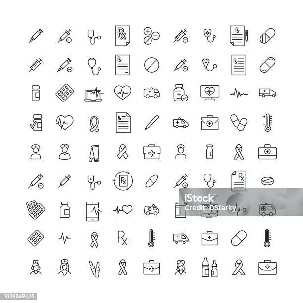 Simple Collection Of Health Related Line Icons Stock Illustration - Download Image Now - Icon Symbol, Healthcare And Medicine, Medical Exam