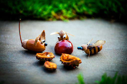 Handmade mouse bee acorn forest chestnut