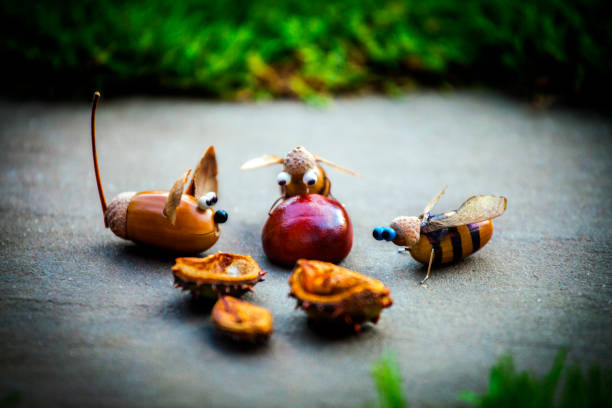 Handmade mouse bee acorn forest chestnut Handmade mouse bee acorn forest chestnut acorn photos stock pictures, royalty-free photos & images