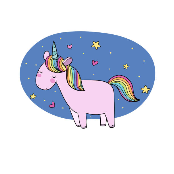 Cute cartoon unicorn with wings. Mythical creature. Hand drawing isolated objects on white background. Vector illustration. pony wings stock illustrations