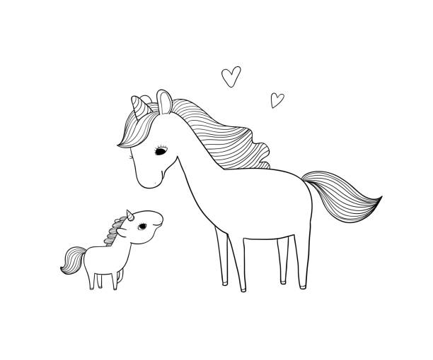 Cute cartoon unicorn with wings. Mythical creature. Hand drawing isolated objects on white background. Vector illustration. pony wings stock illustrations