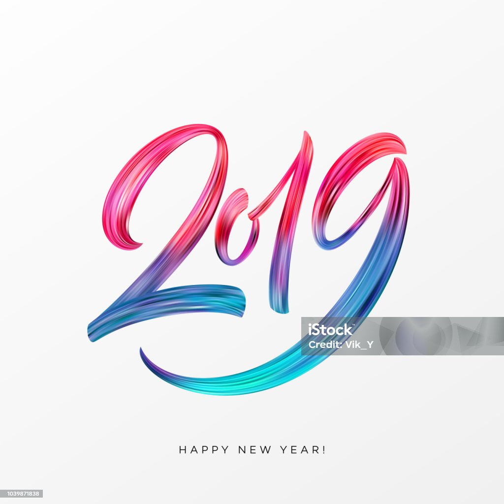 2019 New Year of a colorful brushstroke oil or acrylic paint lettering calligraphy design element. Vector illustration 2019 New Year of a colorful brushstroke oil or acrylic paint lettering calligraphy design element. Vector illustration EPS10 Number stock vector