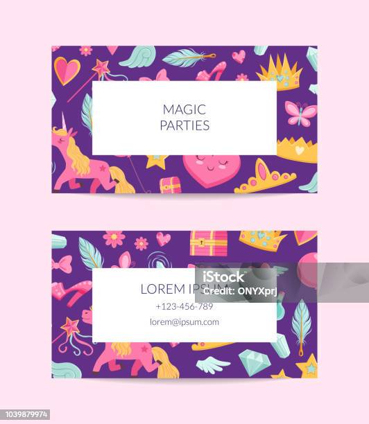 Vector Cute Cartoon Magic And Fairytale Business Card Template Stock Illustration - Download Image Now