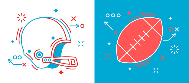 American football line drawing symbol elements. Football ball and helmet design.