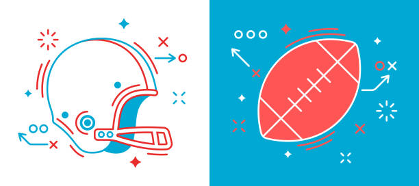 Football Design Elements American football line drawing symbol elements. Football ball and helmet design. coach illustrations stock illustrations