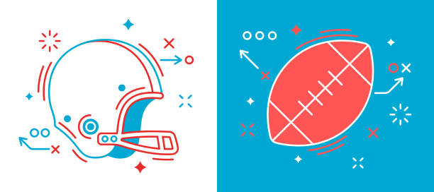 Football Design Elements American football line drawing symbol elements. Football ball and helmet design. american football game plan stock illustrations