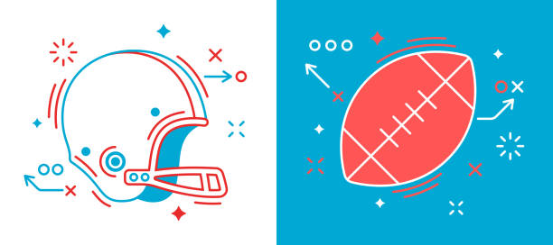 Football Design Elements American football line drawing symbol elements. Football ball and helmet design. football league stock illustrations