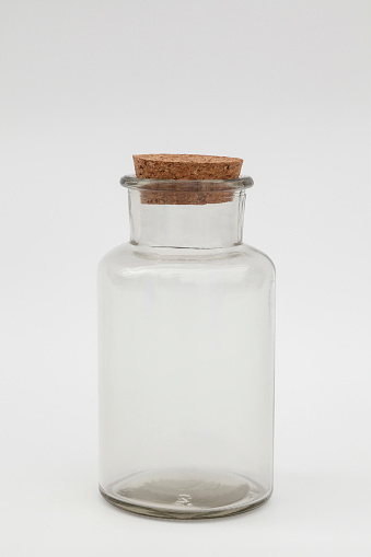 transparent glass container on white background