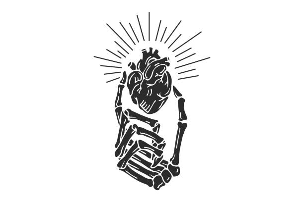 скелет руки с разорванным сердцем - skeletons stock illustrations