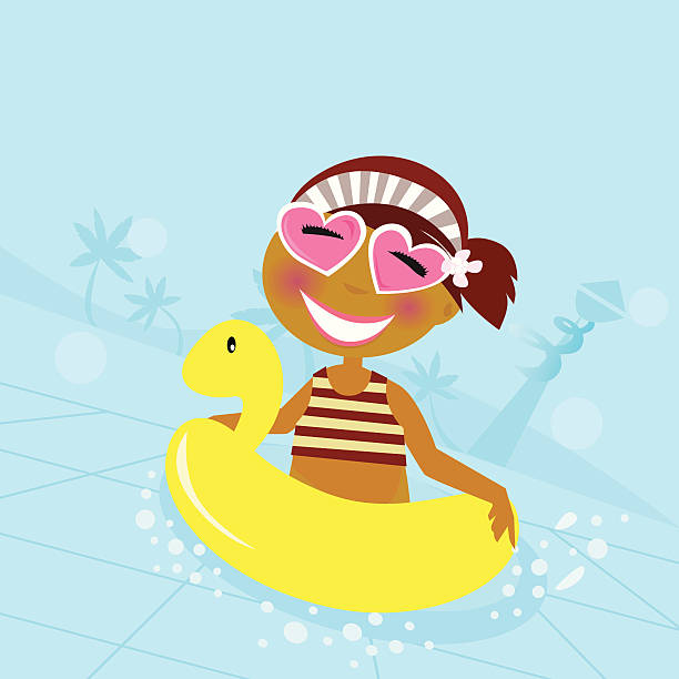 illustrazioni stock, clip art, cartoni animati e icone di tendenza di bambino in piscina d'acqua - glasses child cute offspring