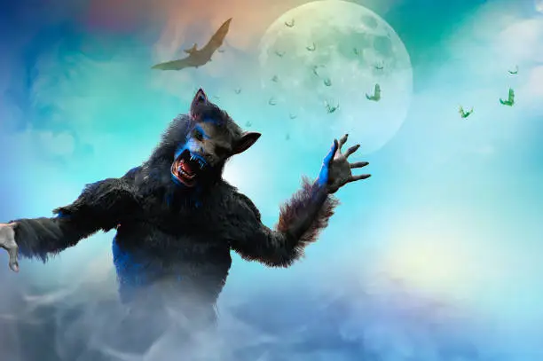 Photo of werewolf on Halloween background 3D render