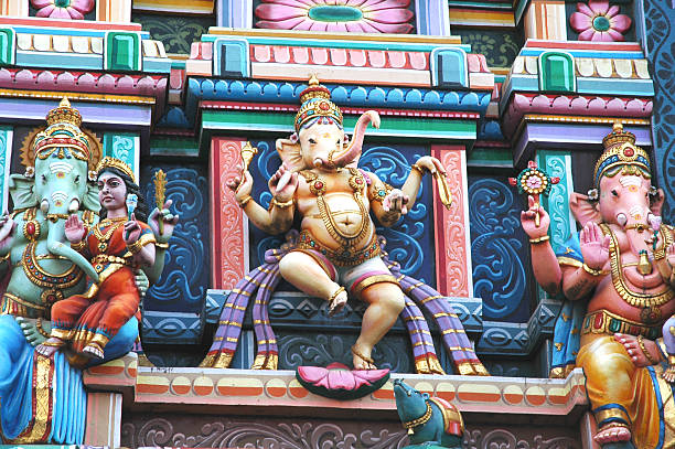Ganesh Temple Decoration of God Ganesh in a Temple of Karnataka, India  bangalore stock pictures, royalty-free photos & images