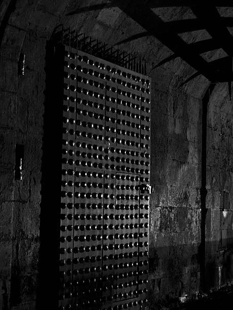 замок ворота в ночное время - medieval castle gate portcullis стоковые фото и изображения