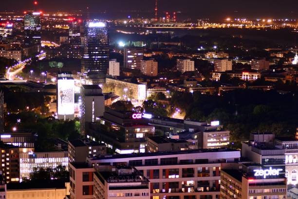 istock Night lights, city office building downtown, cityscape view 1039929920