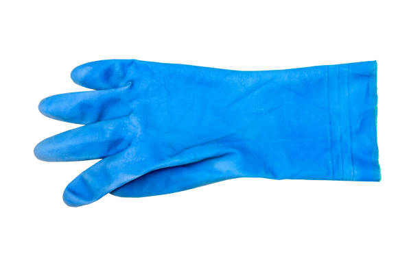 istock Blue rubber gloves isolated on white background with clipping path. 1039930242
